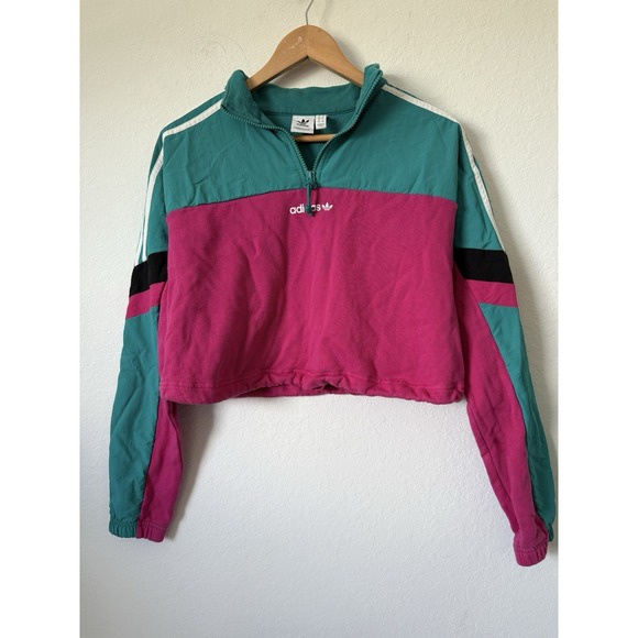 Adidas Originals Vintage 90's Color-Block Half Zip Cropped Sweatshirt Size M - Picture 5 of 15